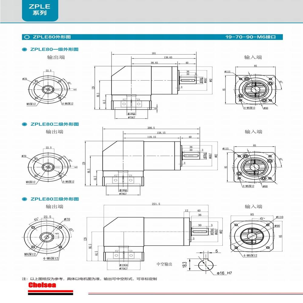 Planetary Gearbox Model ZPLE80 L1 L2 Ratios 4:1 to 100:1