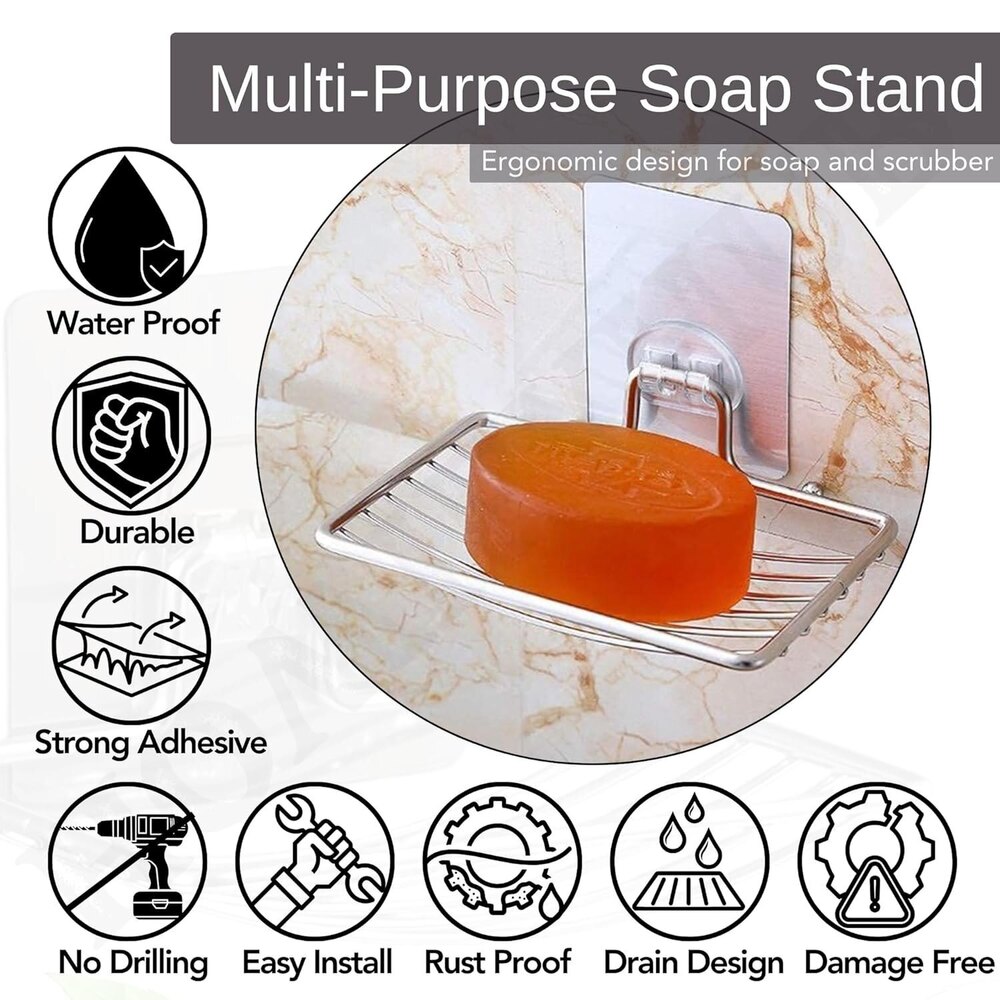 Double Layer Stainless Steel Soap Holder , Wall Mounted (Self-Adhesive)