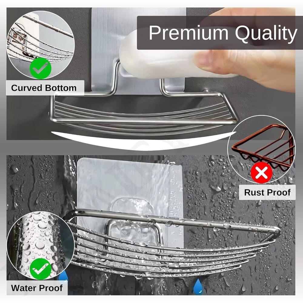 Double Layer Stainless Steel Soap Holder , Wall Mounted (Self-Adhesive)