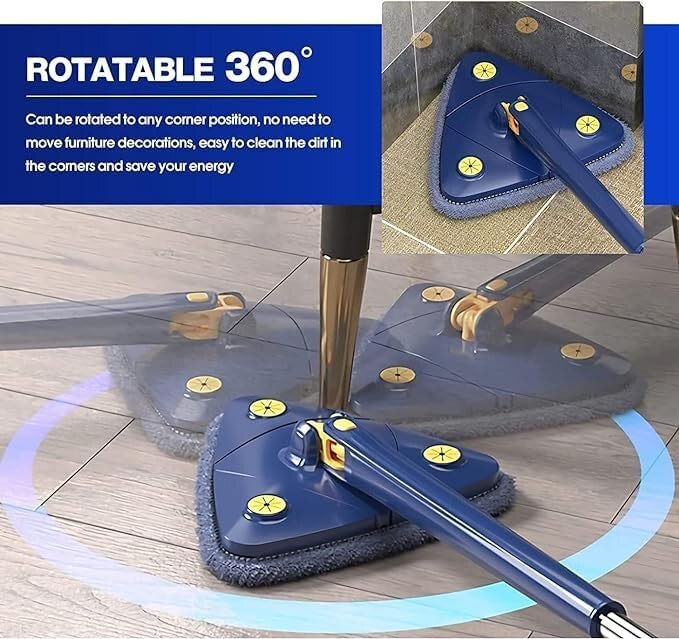 360 Rotatable Multifunctional Triangle Mop With Stainless Steel Long Handle - Color: Blue