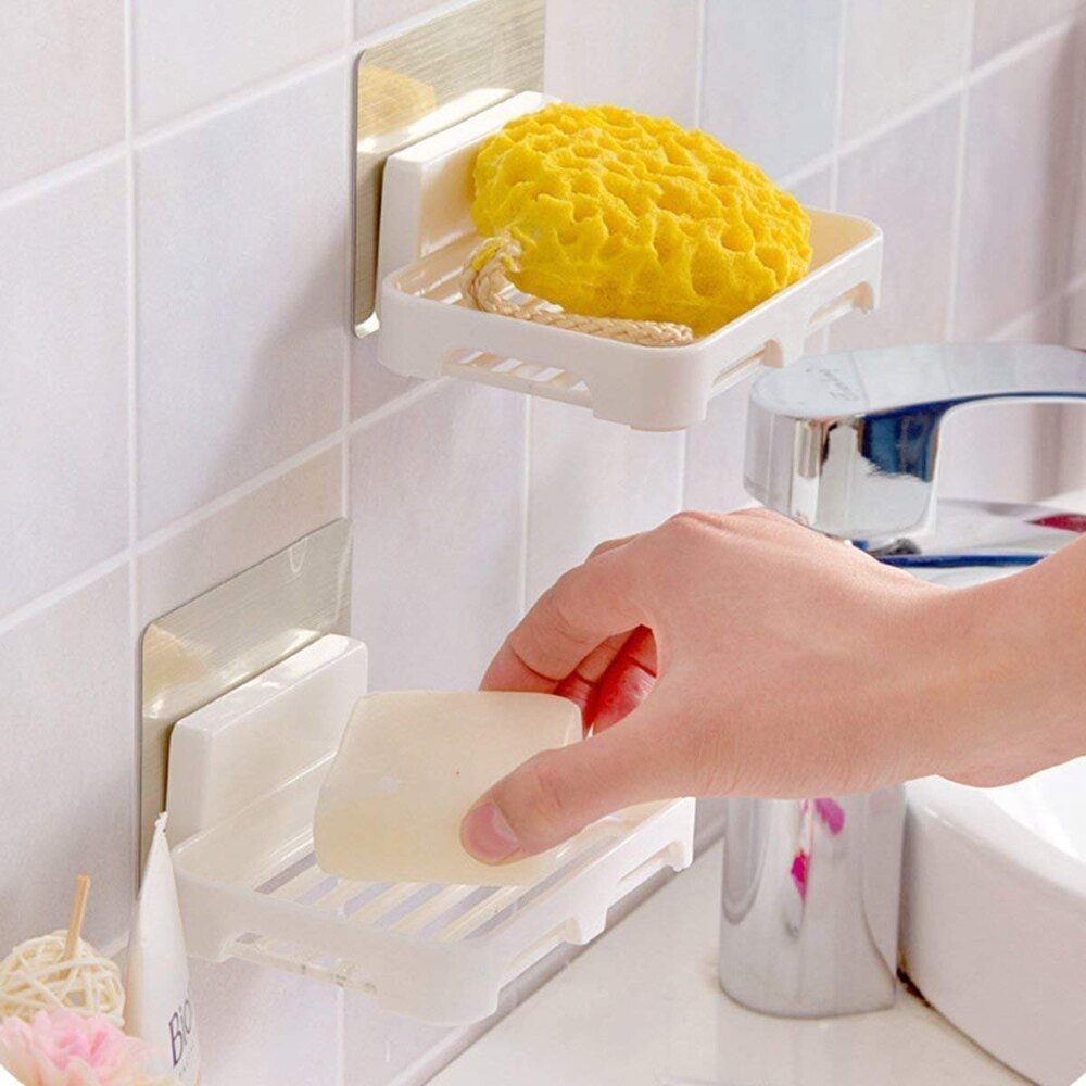 Wall Mounted Self Draining Soap Dish Holder Case -Hanging Waterproof Box Storage Rack