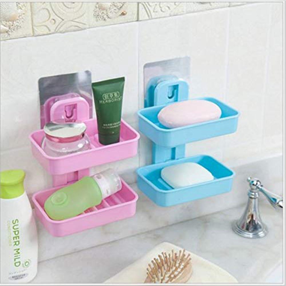 Plastic Double Layer Soap Holder Wall Mounted - Color: Multi Color