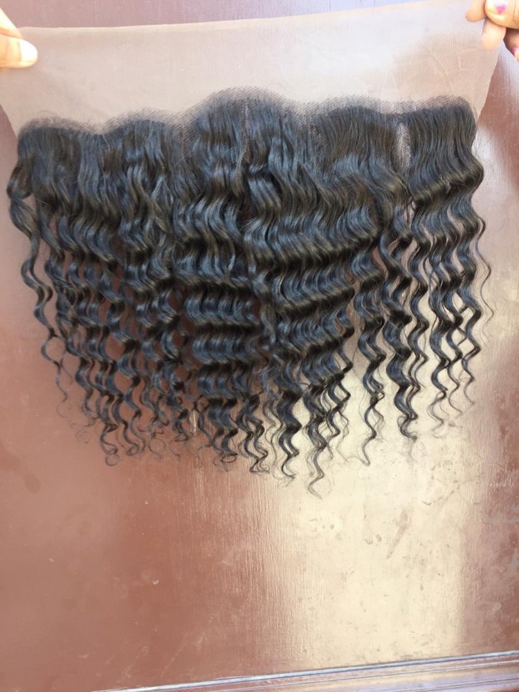 Remy Hair Natural Black Curly Lace Frontal 13x4