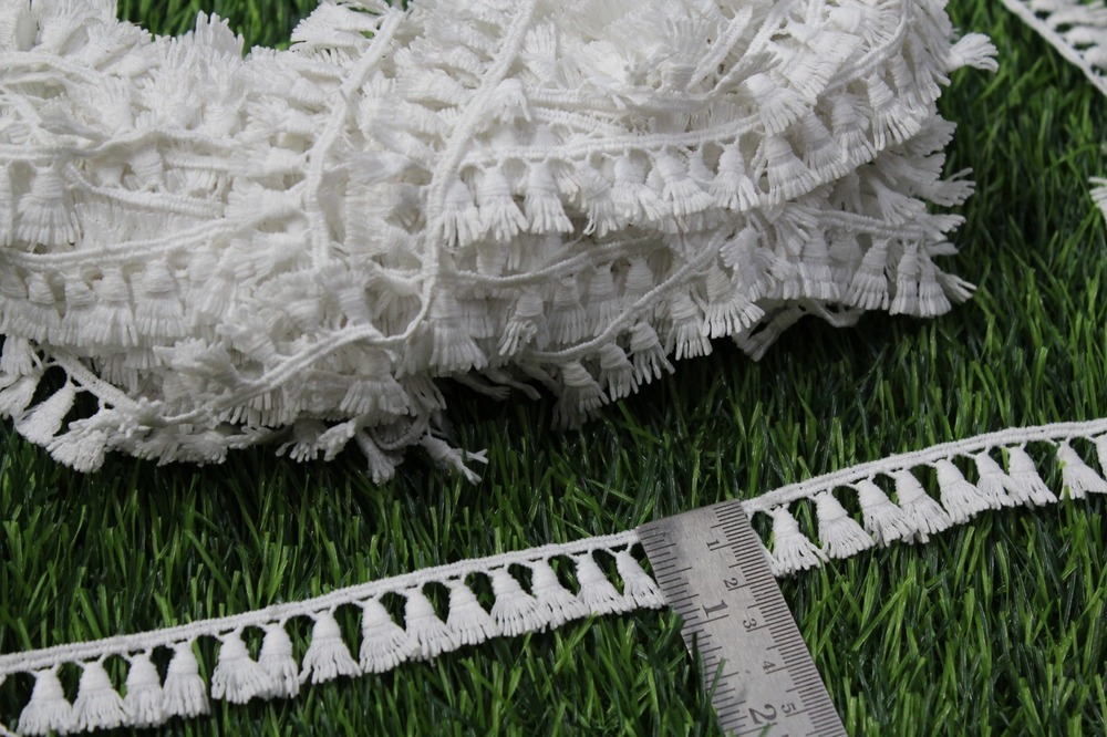 White Colour Polyester Jhalar Lace