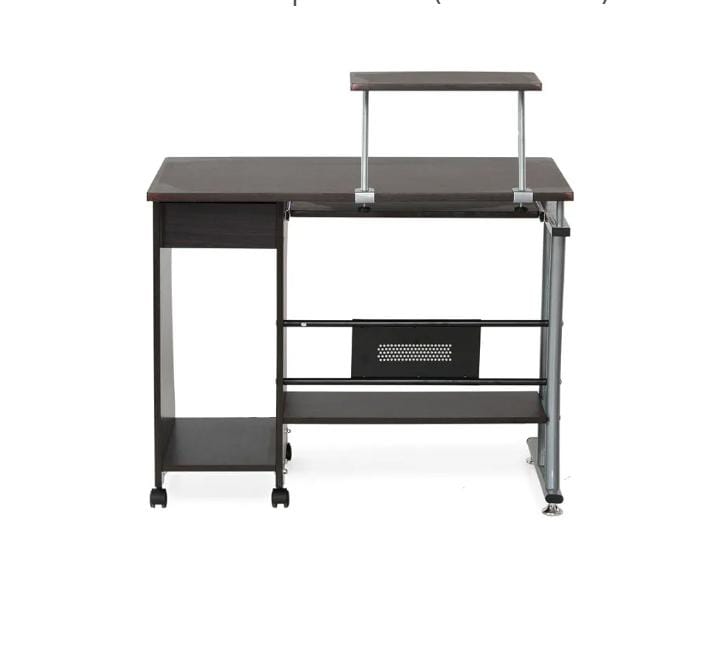 Nilkamal Gamma Computer Table - Wood & Iron, Brown Color, Melamine Finish | Eco-friendly, Smooth Coating, Cpu Compartment, Keyboard Tray, 2 Shelves, Wheels Included