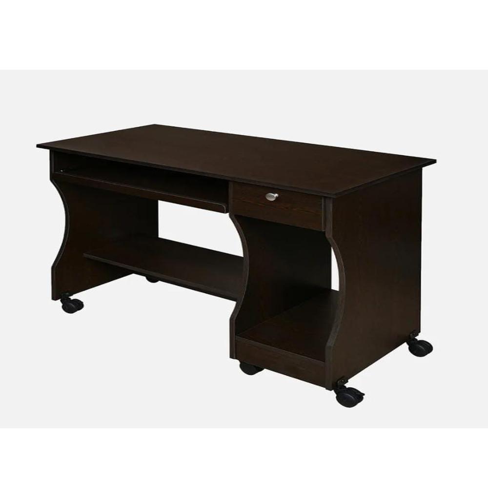 Nilkamal Zenith Computer Table - Eco-friendly Wood, Smooth Finish, Brown Color | Features: Keyboard Tray, Drawers, Shelves, Mobile Casters