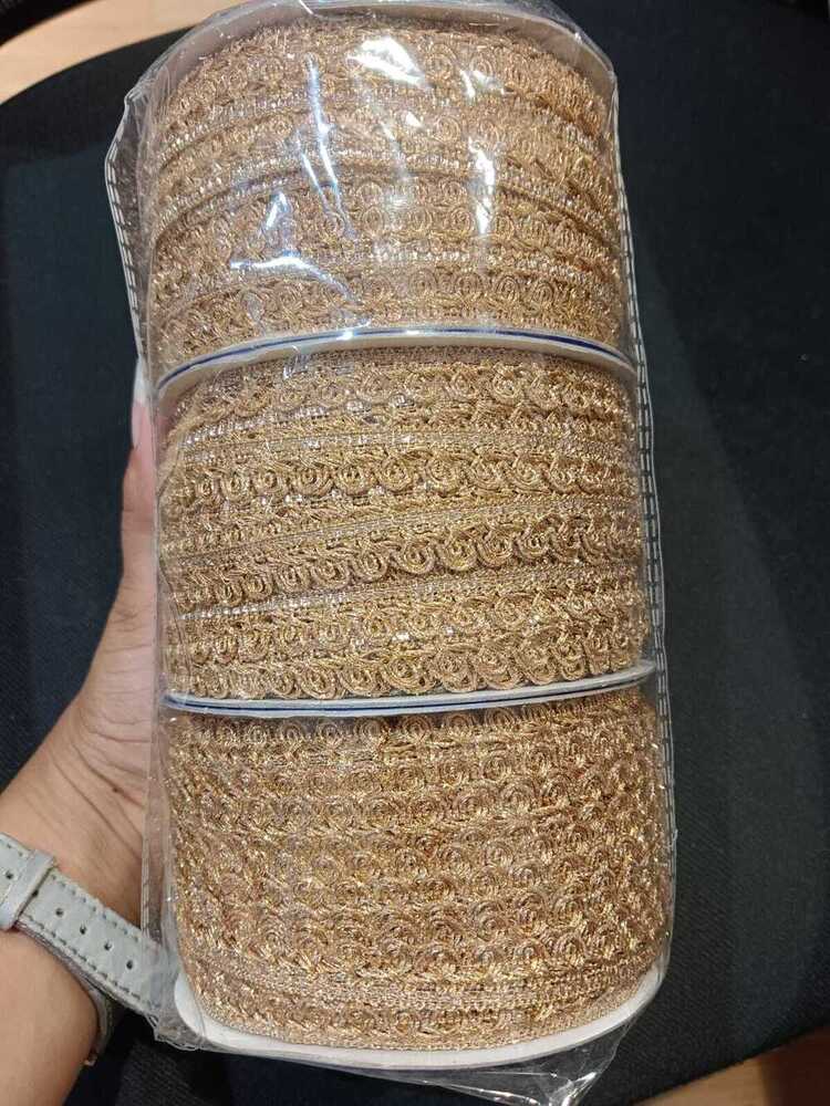 ZARI LACE - Polyester Lace Trim 25 mm x 50 Meters, Gold - Ideal for Garment Embellishment, Craft Projects, Dressmaking