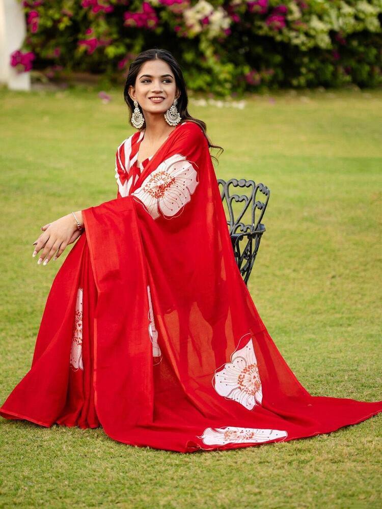 MULMUL COTTON PRINTED SAREE