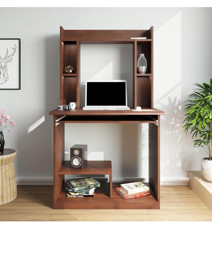 Nilkamal Dion Computer Table - Wooden Particle Board, 5 Open Shelves, Wenge Color | Eco-friendly, Smooth Finish, Durable Design