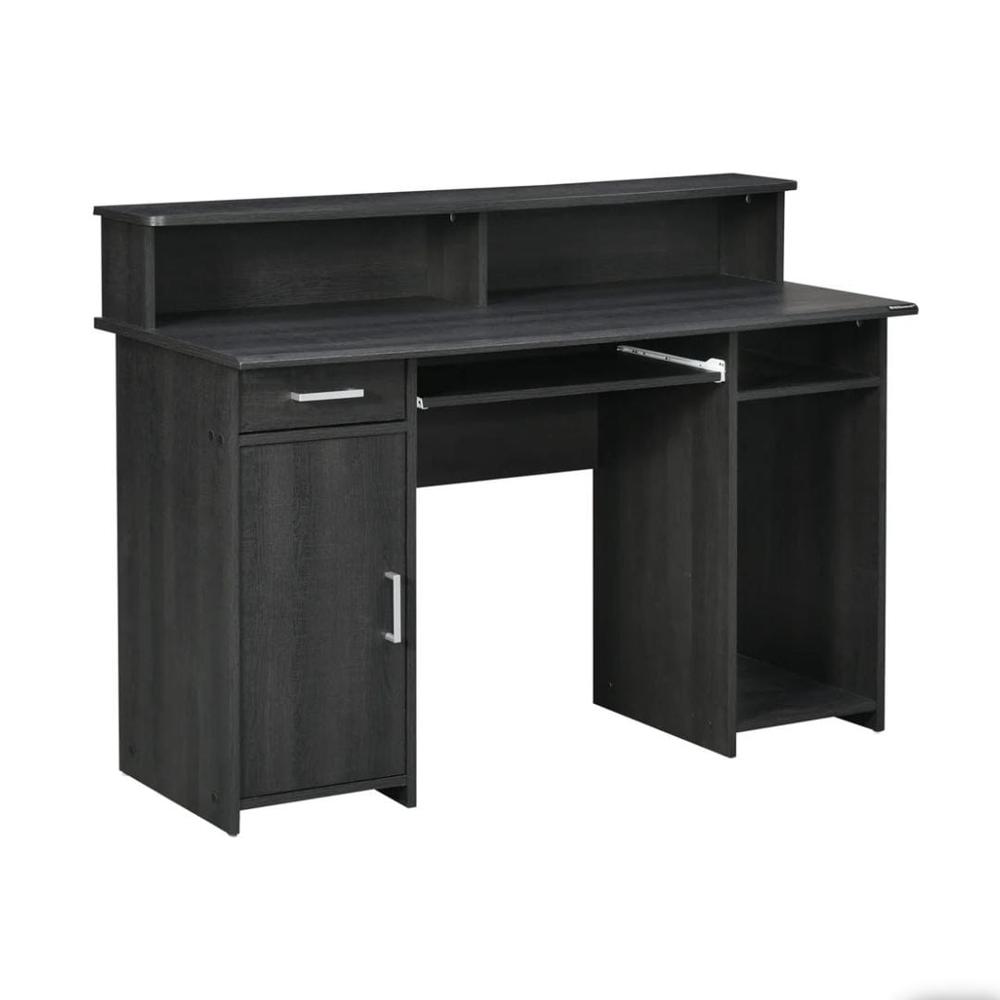 Nilkamal Aldrich Computer Table - High-quality Eco-friendly Wood, Smooth Finish, Antique Black Color | Open Shelves, Cpu Compartment, Multi-purpose Workstation