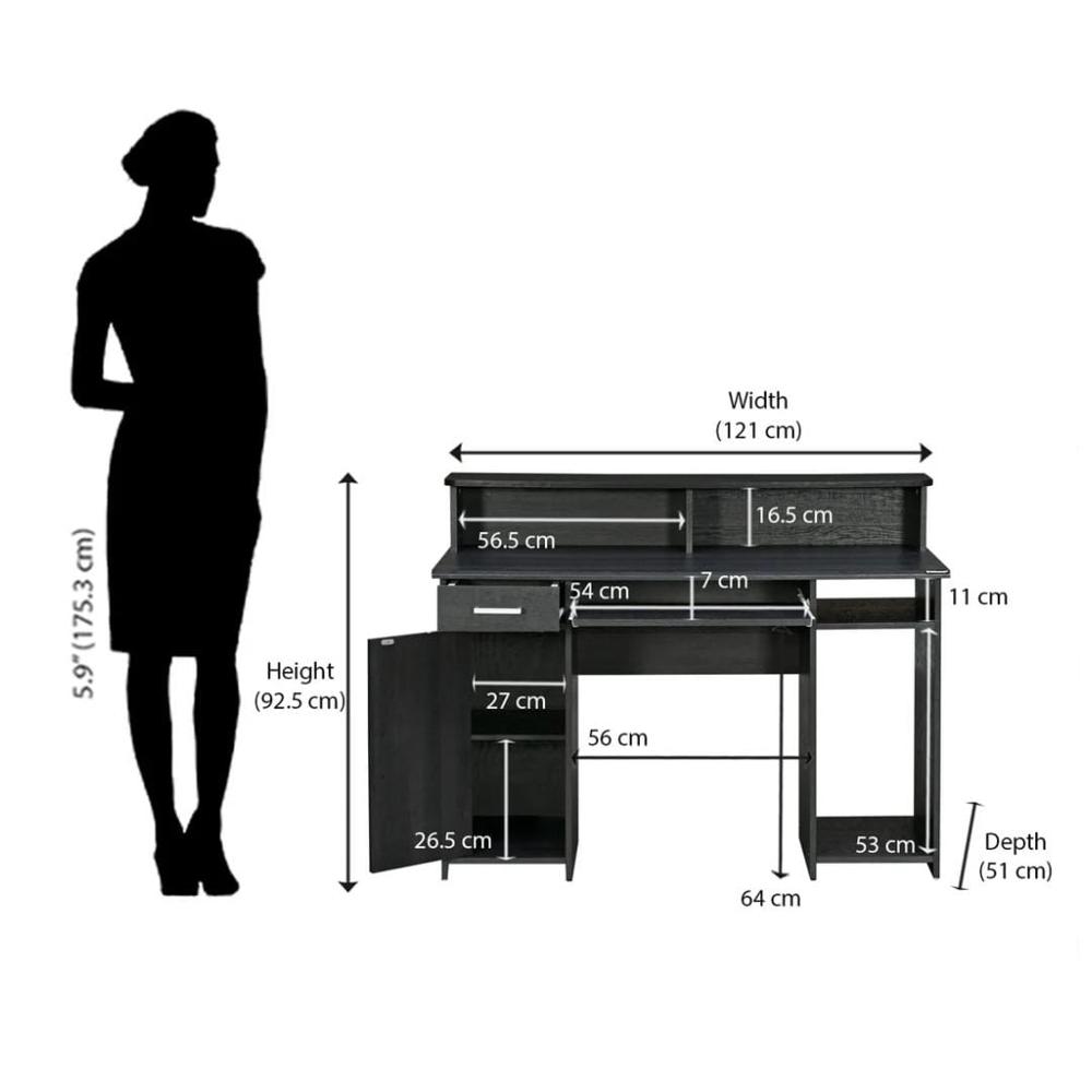 Nilkamal Aldrich Computer Table - High-quality Eco-friendly Wood, Smooth Finish, Antique Black Color | Open Shelves, Cpu Compartment, Multi-purpose Workstation