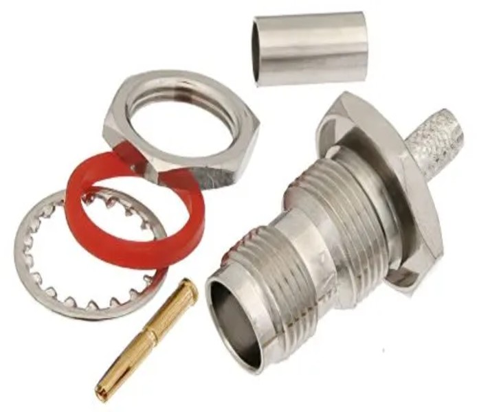 TNC Female Bulkhead Mount Connector Crimp/Solder Type for RG58, RG303, RG141, PE-C195, PE-P195