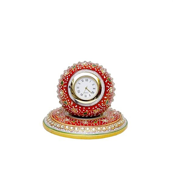 Decorative Round Marble Clock with Round Plate Stand for Home