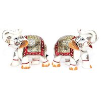 Marble Handicraft Elephant Pair - Handcrafted White Marble, Intricate Detailing, Elegant Traditional Design, Ideal For Home Decor And Gifting