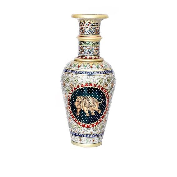 Elegant White Marble Flower Vase a Handcrafted Decor Piece