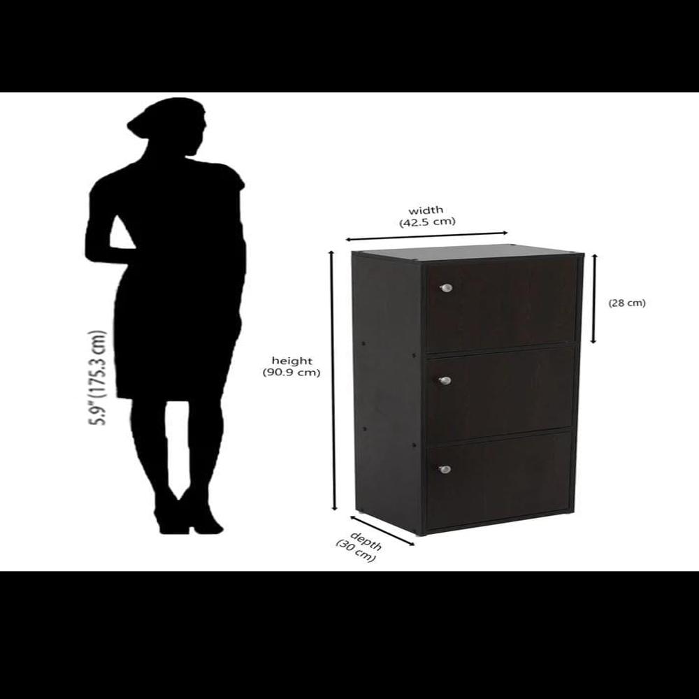 Nilkamal Troy Bookcase - Solid Wood, Three Shelves, Brown Finish | Eco-friendly Design, Modern Aesthetic, Durable Shutter Doors