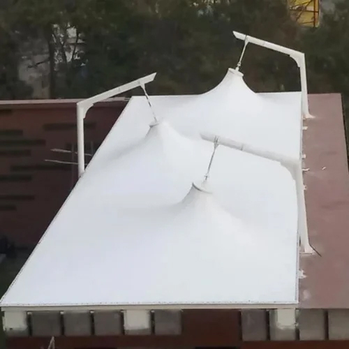 Modular Canopy Tensile Structure - PVC Material, 8mm Thickness, White Color, Waterproof, Colour Coated Finish, Durable Mild Steel Poles, Outdoor Use