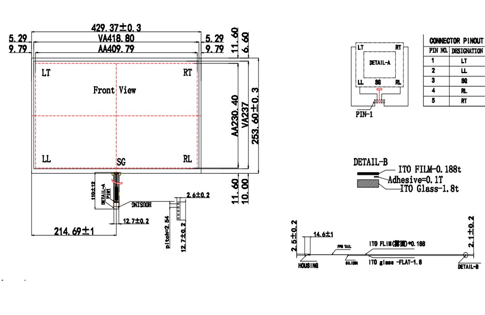 21.5 Inch 5 Wire Resistive Touch Screen
