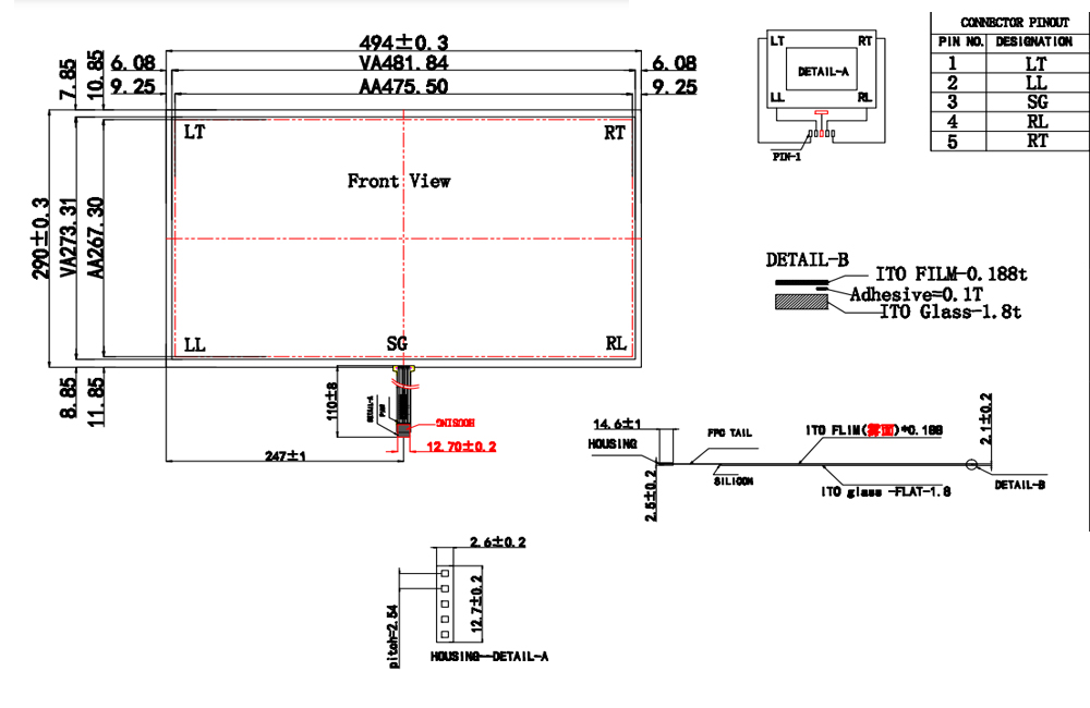 21.5 Inch 5 Wire Resistive Menbrane, 21.5 Inch 5 Wire Resistive Touch Film