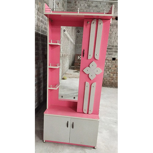 Modular Wooden Dressing Table - Color: Pink And White