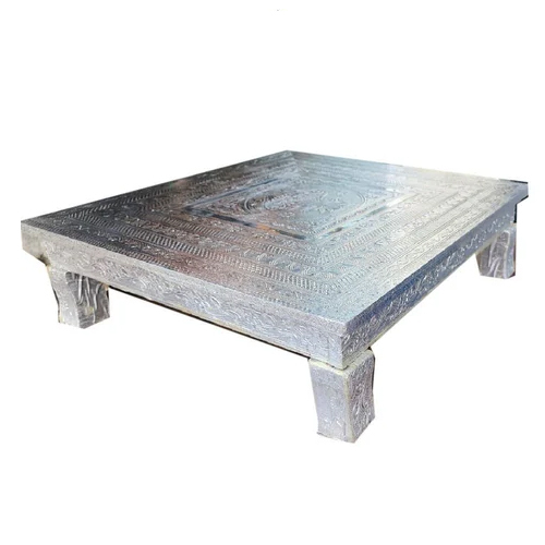 Wooden Pooja Chowki - Color: Silver