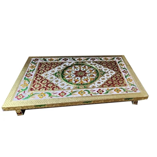 Wooden Pooja Chowki - Color: Silver