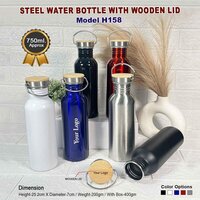Steel Water Bottle With Wooden Lid 750 Ml - Features: Leak Proof