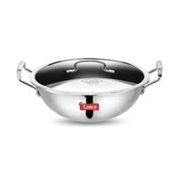 Triply Stainless Steel Deep Kadai With Lid Heavy Bottom, Induction Friendly, 1.2 Ltr. - Interior Coating: Aluminium