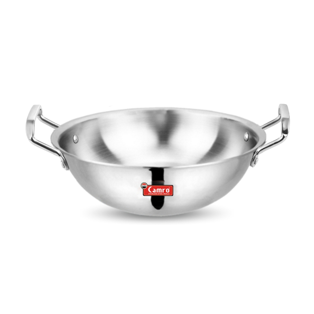 Triply Stainless Steel Deep Kadai with Heavy Bottom, Induction Friendly, 1.2 Ltr.