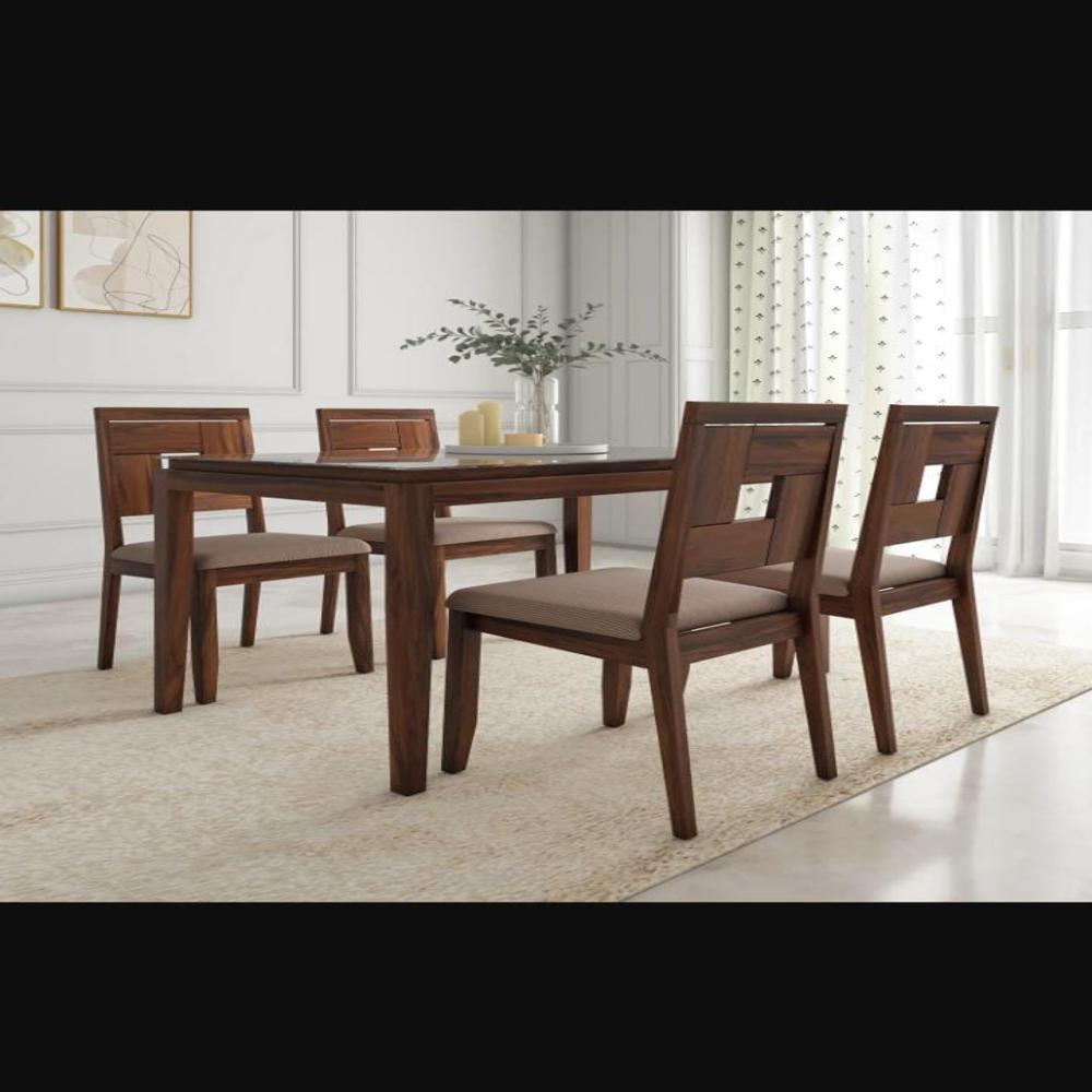 NILKAMAL HAMPSHIRE 4 SEATER DINING SET - Rubberwood and Tempered Glass, Modern Design, Smooth Finish, Eco-Friendly, Warranty Included
