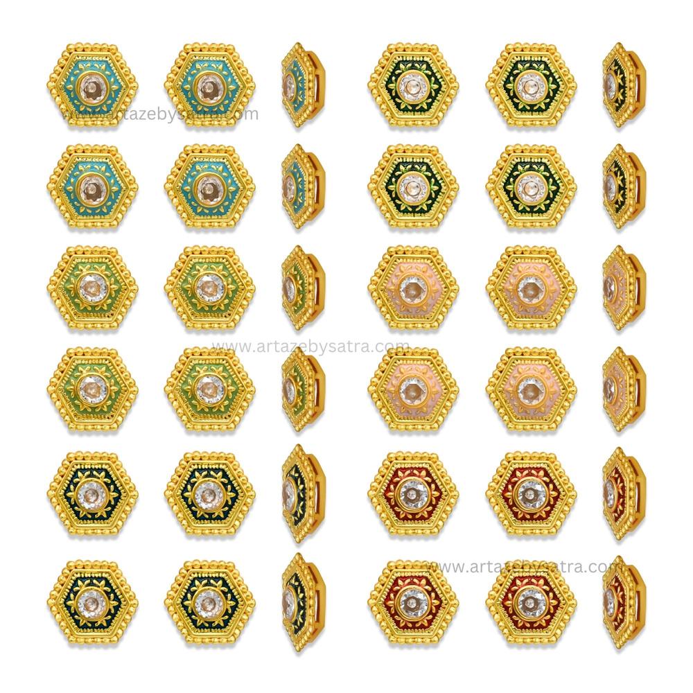 Hexagon Meenakari Kundan Beads | Size : 12mm | Qty : 12pcs | MK33