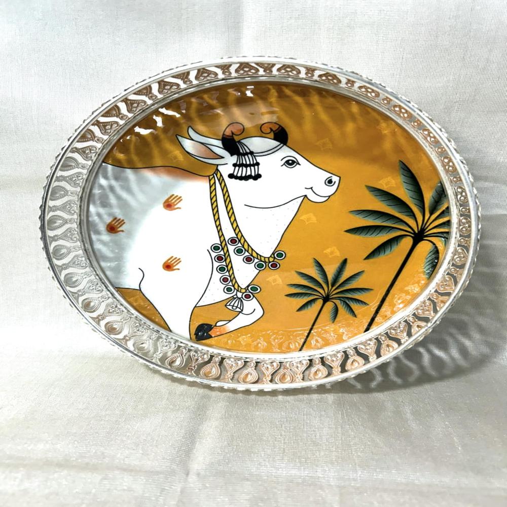 Metal German Pichwai Tray With Jar