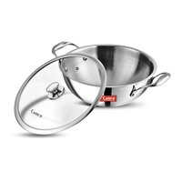 Triply Stainless Steel Kadai with Casting Handle & Glass Lid 18 cm