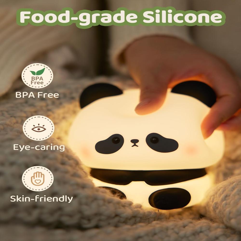Panda Night Lamp - Soft Bpa-free Silicone, 10x10x15 Cm | Adorable Panda Shape, Touch Control, Multiple Brightness Levels, Rechargeable Battery