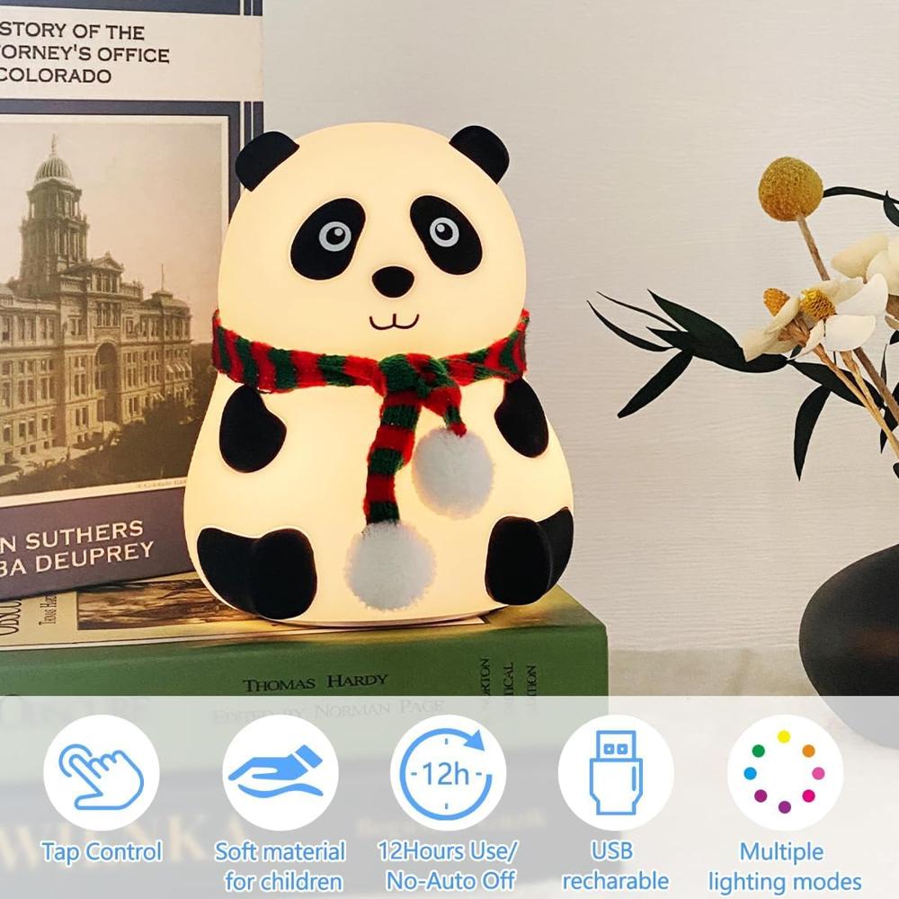 Panda Night Lamp - Bpa-free Soft Silicone, Approx. 10x10x15 Cm, White | Touch-sensitive Control, Usb Rechargeable, 7+ Multi-color Modes, Non-slip Base