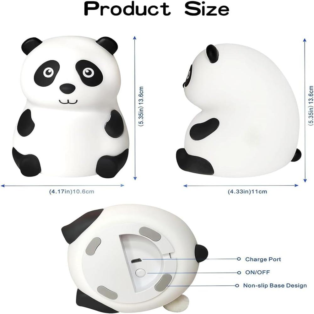 Panda Night Lamp - Bpa-free Soft Silicone, Approx. 10x10x15 Cm, White | Touch-sensitive Control, Usb Rechargeable, 7+ Multi-color Modes, Non-slip Base