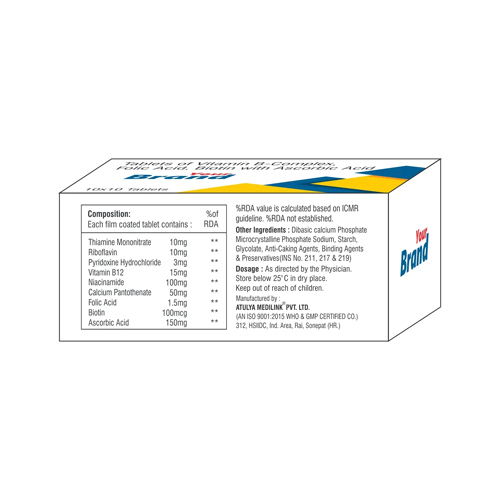 Vitamin B Complex Folic Acid Biotin With Ascorbin Acid Tablets