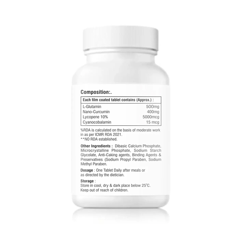 L Glutamin Nano Curcumin Lycopene 10% Cyanocobalamin Tablets
