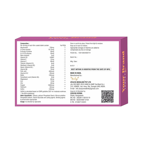 Myoinositol D-Chiro Inositol N-Acetyl Cysteine Q-10 Co enzyme Beta Carotene Multivitamin And Multiminerals Tablets