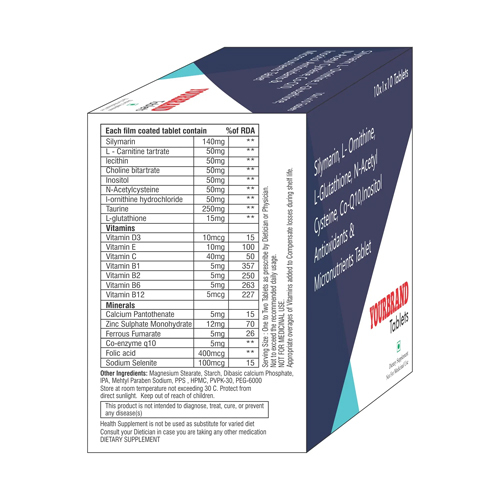 Silymarin L Ornithine L-Glutathione,N-Acetyl Cysteine Co-Q10,Inositol Antioxidants And Micronutrients Tablets