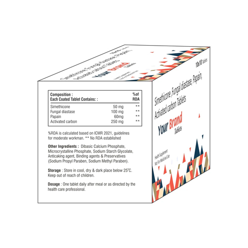 Simethicone Fungal Diastase Papain Activated Carbon Tablets