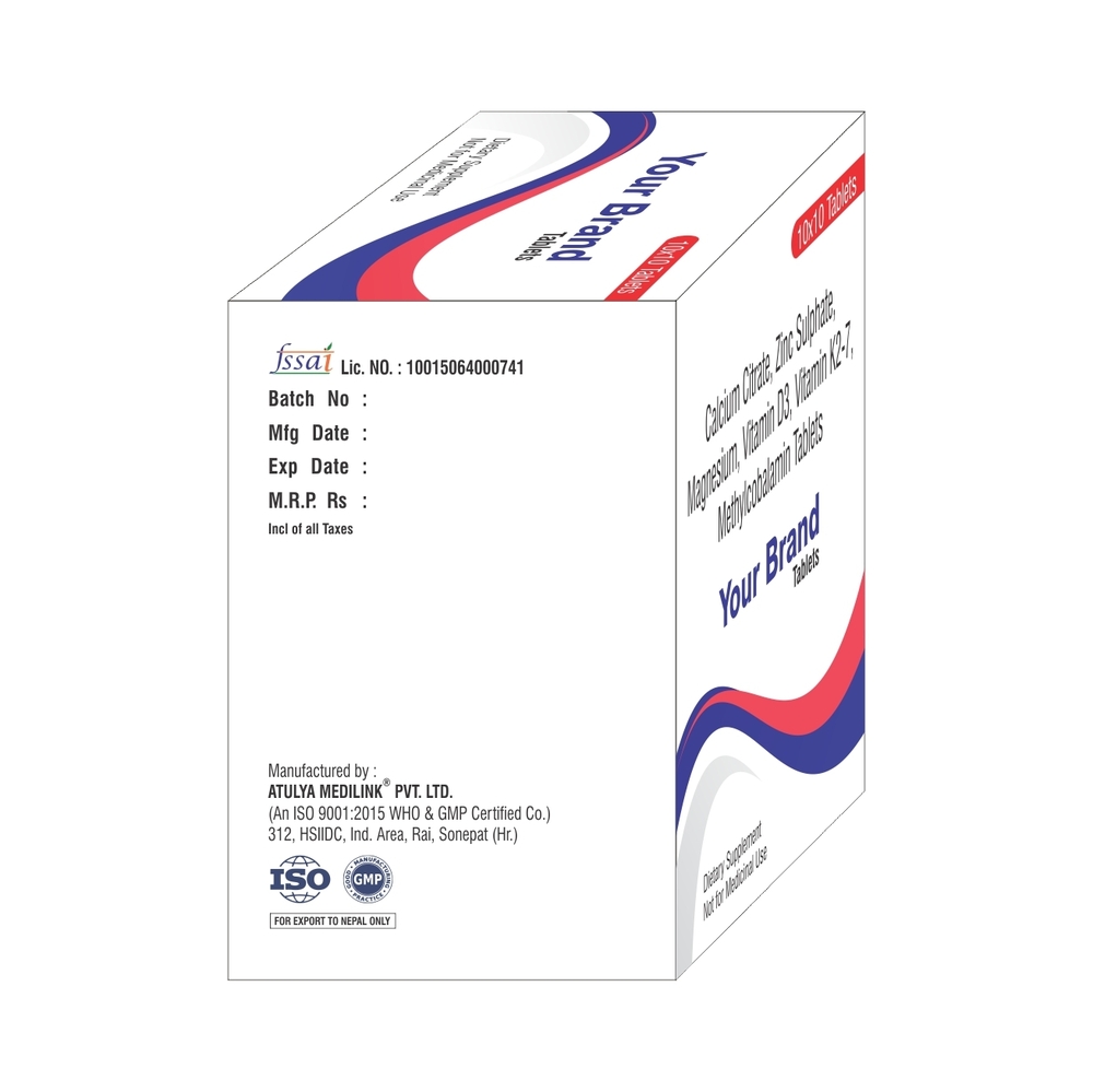 Calcium Citrate Zinc Sulphate Magnesium Vitamin D3 Vitamin K2-7 Methylcobalamin Tablets