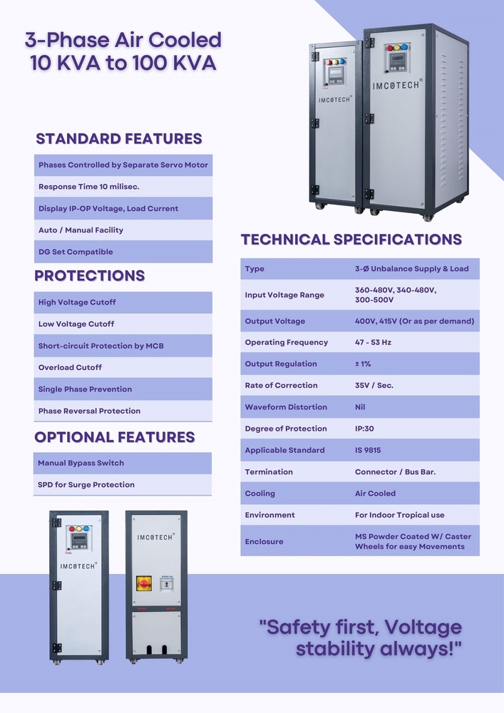 100 KVA Three Phase Air Cooled Servo Voltage Stabilizer