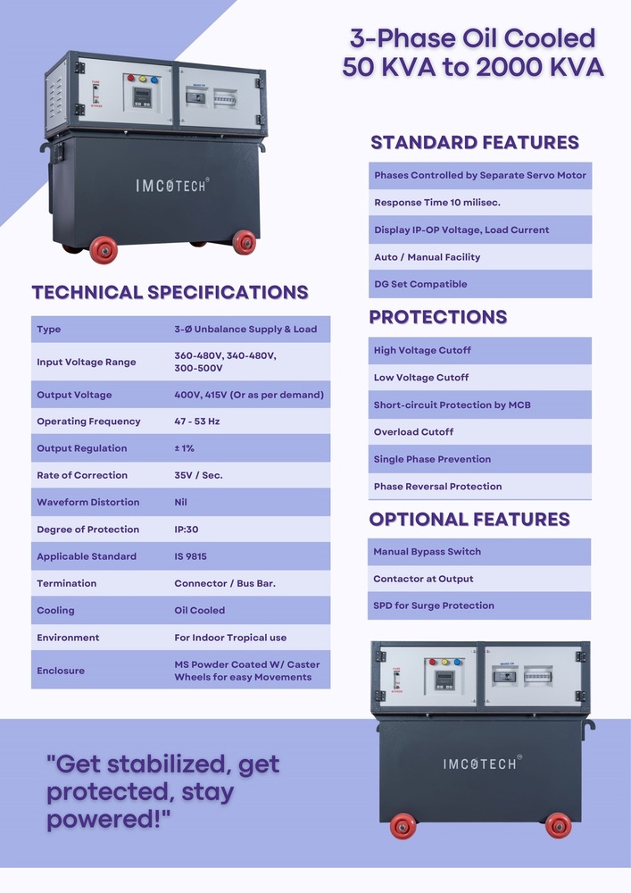 175 KVA Three Phase Oil Cooled Servo Voltage Stabilizer