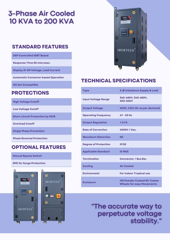 60 Kva Three Phase Module Igbt Based Static Voltage Stabilizer - Current Type: Ac To Dc
