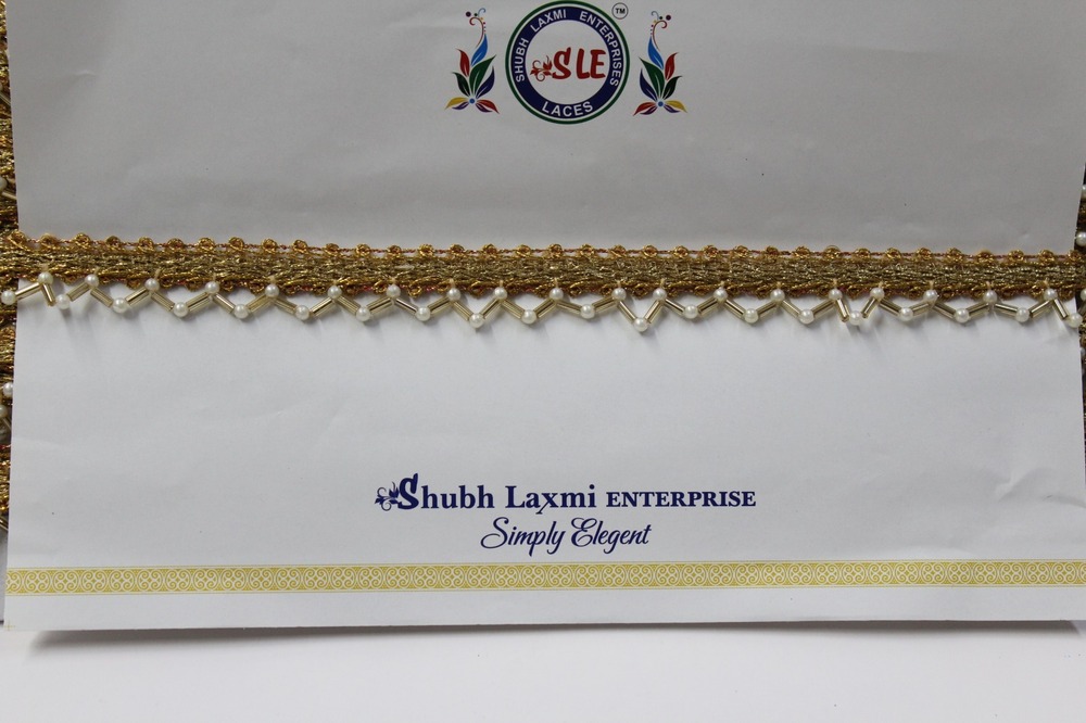 Fancy Latkan Moti Lace - Textile With Golden Thread, 5-10 Meters Long, 1 Inch Wide | Elegant Design, Durable Material, Versatile Use For Various Attire