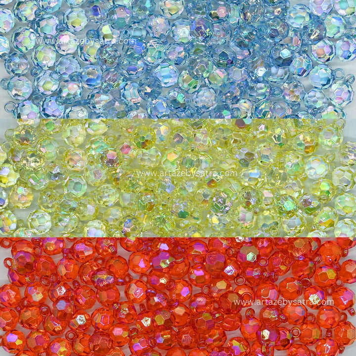 Faceted Round Ab Beads Plastic Beads (1 Hole) | Size : 21mm | Qty : 10pcs