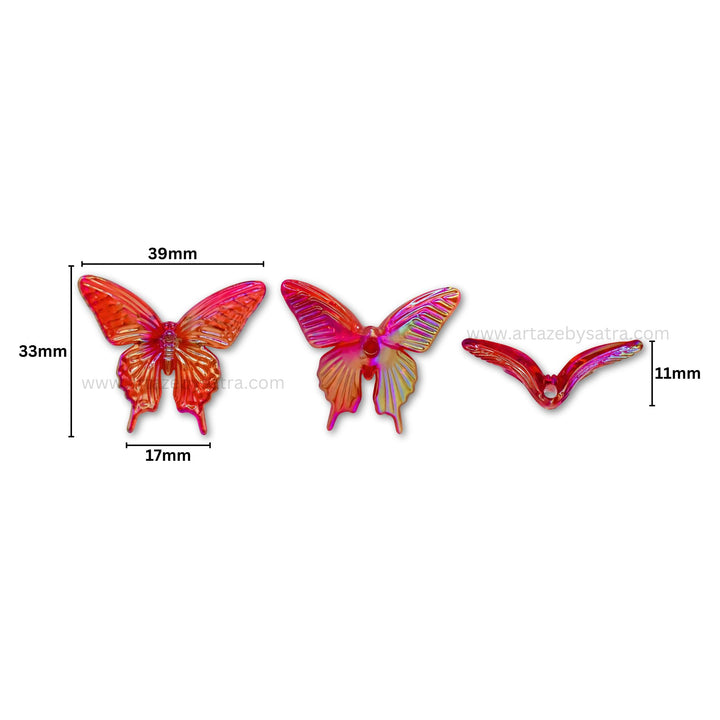 Assorted Butterfly Plastic Beads (1 Hole) | Size : 33mm | Qty : 10pcs