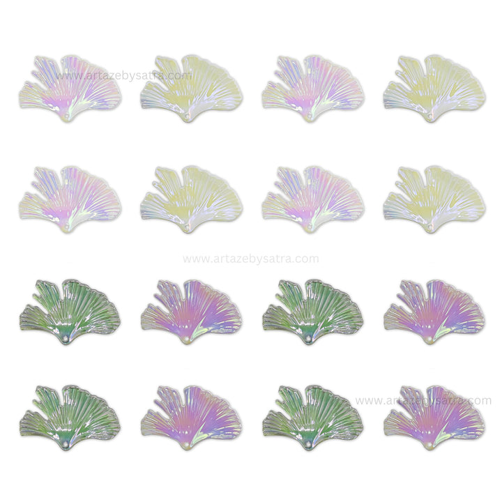 Rainbow Ginkgo Leaf Plastic Beads (1 Hole) | Size : 30mm | Qty : 6pcs