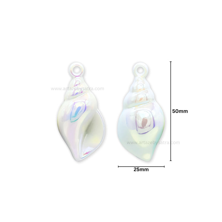 Rainbow White Conch Shell Pendant Plastic Beads | Size : 50mm | Qty : 4pcs